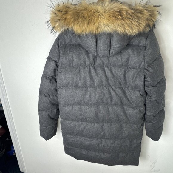 Pyrenex Heritage Down Parka Gray Wool Real Fur Trim Hood Men’s L France - Picture 4 of 9